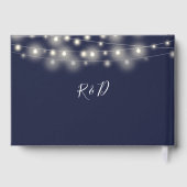 String Lights Bloemen Navy Blauw Bruiloft Gastenboek (Achterkant)