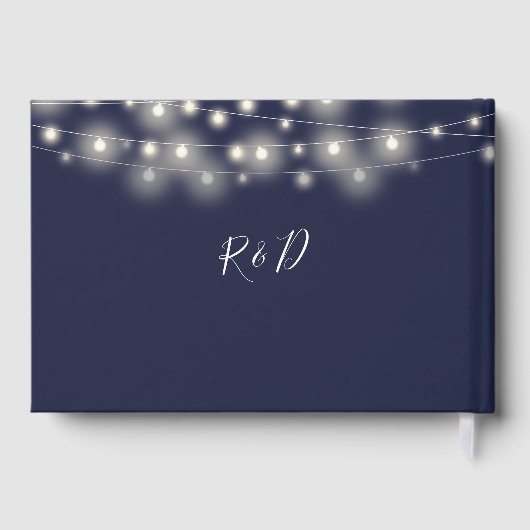 String Lights Bloemen Navy Blauw Bruiloft Gastenboek (Achterkant)