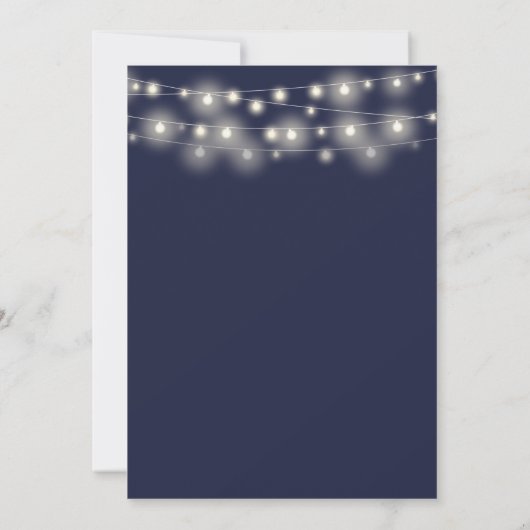 String Lights Bloemen Navy Blauw Bruiloft Save The Date (Achterkant)