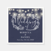 String Lights Bloemen Navy Blauw Bruiloft Servet (Voorkant)