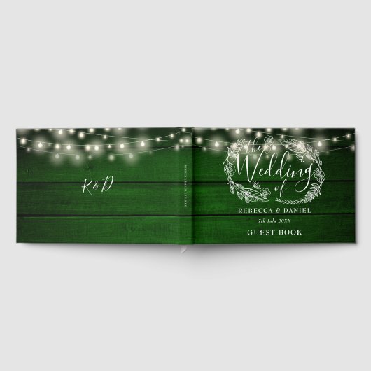 String Lights Bloemen Rustiek Groen Hout Bruiloft Gastenboek (Volledig)
