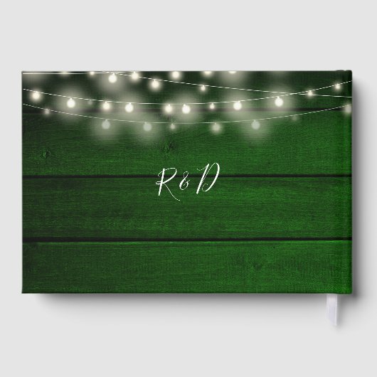 String Lights Bloemen Rustiek Groen Hout Bruiloft Gastenboek (Achterkant)