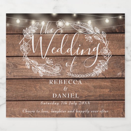 String Lights Bloemen Rustieke Houten Bruiloft Bier Etiket (Enkel label)