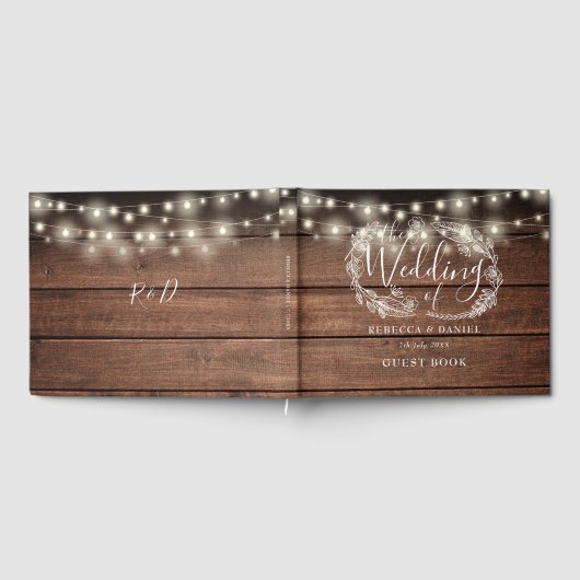 String Lights Bloemen Rustieke Houten Bruiloft Gastenboek (Volledig)