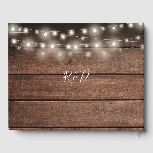String Lights Bloemen Rustieke Houten Bruiloft Gastenboek (Achterkant)