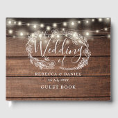 String Lights Bloemen Rustieke Houten Bruiloft Gastenboek (Voorkant)