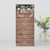 String Lights Bloemen Rustieke Houten Bruiloft Menu (Staand voorkant)