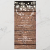 String Lights Bloemen Rustieke Houten Bruiloft Menu (Voorkant)