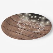 String Lights Bloemen Rustieke Houten Bruiloft Papieren Bordje (Gekanteld)