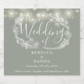 String Lights Bloemen Sage Groene Bruiloft Bier Etiket (Enkel label)