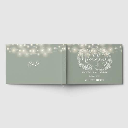 String Lights Bloemen Sage Groene Bruiloft Gastenboek (Volledig)