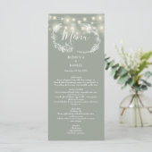 String Lights Bloemen Sage Groene Bruiloft Menu (Staand voorkant)