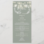 String Lights Bloemen Sage Groene Bruiloft Menu (Voorkant)