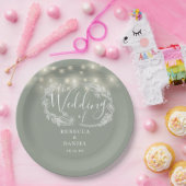 String Lights Bloemen Sage Groene Bruiloft Papieren Bordje (Feest)