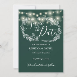 String Lights Bloemen Smaragd Groene Bruiloft Save The Date