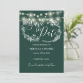 String Lights Bloemen Smaragd Groene Bruiloft Save The Date (Staand voorkant)