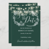 String Lights Bloemen Smaragd Groene Bruiloft Save The Date (Voorkant / Achterkant)