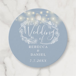 String Lights Bloemen Stoffig Blauw Bruiloft Bedankjes Labels