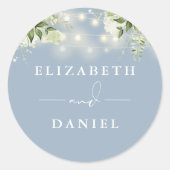 String Lights Bloemen Stoffig Blauw Bruiloft Favor Ronde Sticker (Voorkant)