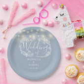 String Lights Bloemen Stoffig Blauw Bruiloft Papieren Bordje (Feest)