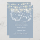 String Lights Bloemen Stoffig Blauw Bruiloft Save The Date (Voorkant / Achterkant)