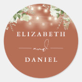 String Lights Bloemen Terracotta Bruiloft Favor Ronde Sticker (Voorkant)