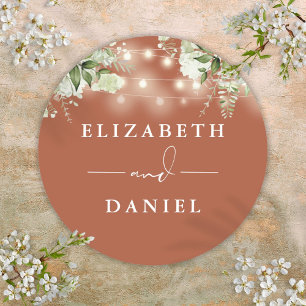 String Lights Bloemen Terracotta Bruiloft Favor Ronde Sticker