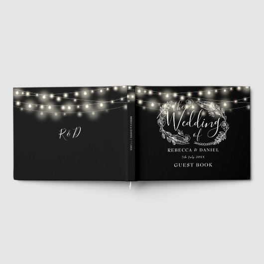 String Lights Bloemen Zwart-wit bruiloft Gastenboek (Volledig)
