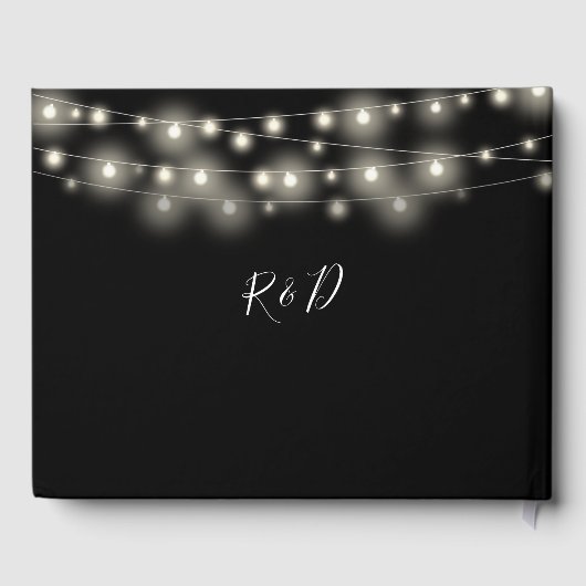 String Lights Bloemen Zwart-wit bruiloft Gastenboek (Achterkant)