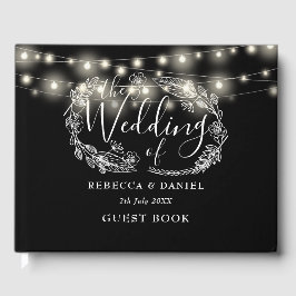String Lights Bloemen Zwart-wit bruiloft Gastenboek