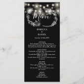 String Lights Bloemen Zwart-wit bruiloft Menu (Voorkant)