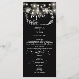 String Lights Bloemen Zwart-wit bruiloft Menu