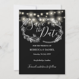 String Lights Bloemen Zwart-wit bruiloft Save The Date