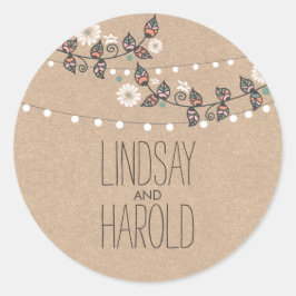 String Lights Bloementakken Rustieke bruiloft Ronde Sticker