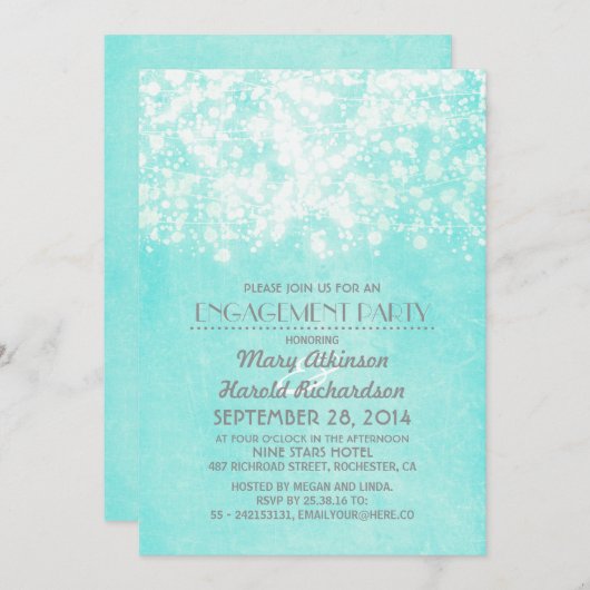 String Lights Blue Engagement Party Kaart (Voorkant / Achterkant)