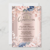 String Lights Blue Flowers Roos Gold Quinceañera Kaart (Voorkant)