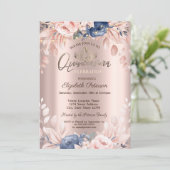 String Lights Blue Flowers Roos Gold Quinceañera Kaart (Staand voorkant)