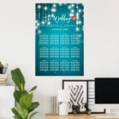 String Lights Blue Glitter Wedding Seating Chart Poster (Thuiskantoor)