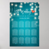String Lights Blue Glitter Wedding Seating Chart Poster (Voorkant)