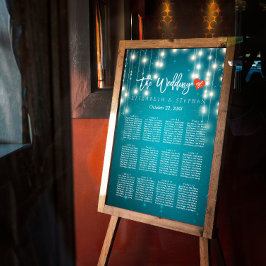 String Lights Blue Glitter Wedding Seating Chart Poster