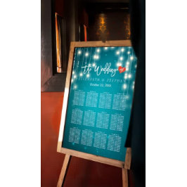String Lights Blue Glitter Wedding Seating Chart Poster