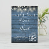 String Lights Blue Jars Script Couples Shower Kaart (Staand voorkant)