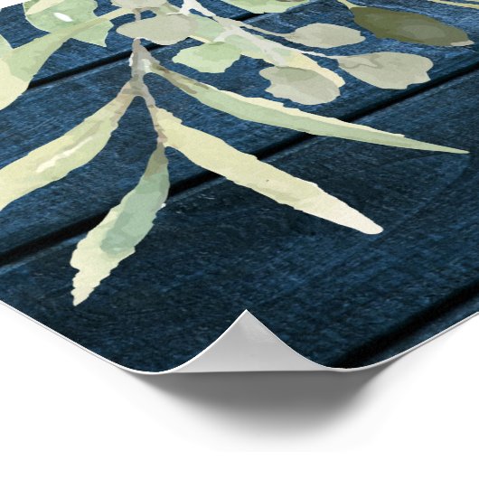 String Lights Blue Rustic Floral Seating Chart Poster (Hoek)