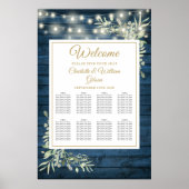 String Lights Blue Rustic Floral Seating Chart Poster (Voorkant)