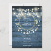 String Lights Blue Rustic Wood Greenery Wedding in Kaart (Voorkant)