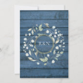 String Lights Blue Rustic Wood Greenery Wedding in Kaart (Achterkant)