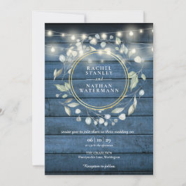 String Lights Blue Rustic Wood Greenery Wedding in Kaart
