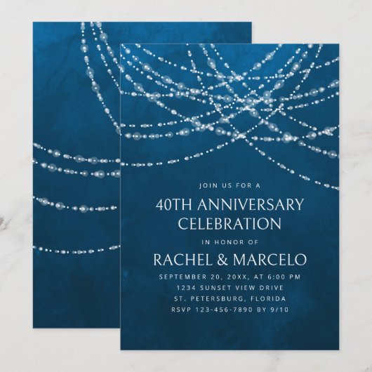 String Lights Blue Wedding Jubileum Kaart (Voorkant / Achterkant)