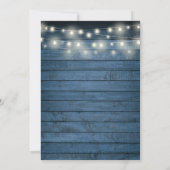 String Lights Blue Wood Monogram Couples Shower Kaart (Achterkant)