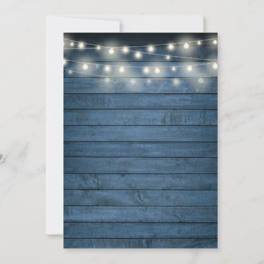 String Lights Blue Wood Monogram Couples Shower Kaart (Achterkant)